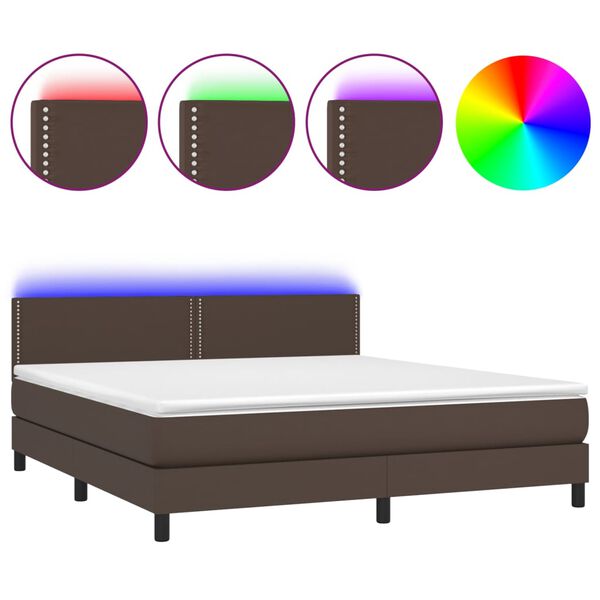 vidaXL Boxspringbett mit Matratze & LED Braun 160x200 cm Kunstleder
