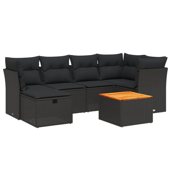 vidaXL 7-tlg. Garten-Sofagarnitur mit Kissen Schwarz Poly Rattan