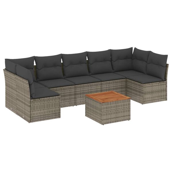 vidaXL 8-tlg. Garten-Sofagarnitur mit Kissen Grau Poly Rattan
