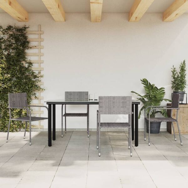 vidaXL 5-tlg. Garten-Essgruppe Grau Poly Rattan