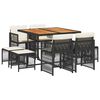 vidaXL 9-tlg. Garten-Essgruppe mit Kissen Schwarz Poly Rattan