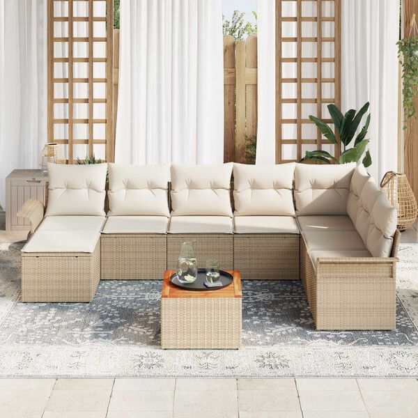 vidaXL Gartensofa-set mit Speicher 9 pcs Beige und Creme Poly-Rattan