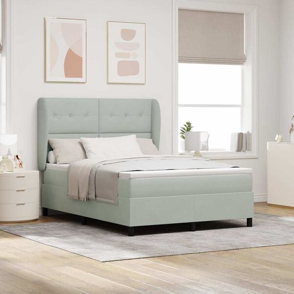 vidaXL Boxspringbett mit Matratze Hellgrau 190 x 140 cm Polyester