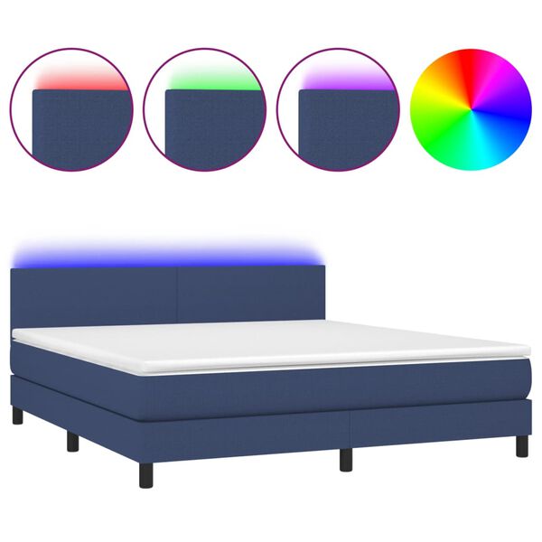 vidaXL Boxspringbett mit Matratze & LED Blau 160x200 cm Stoff