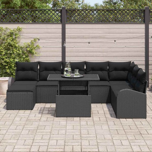 vidaXL Garten-Sofa-Set mit Kissen 9 pcs Schwarz