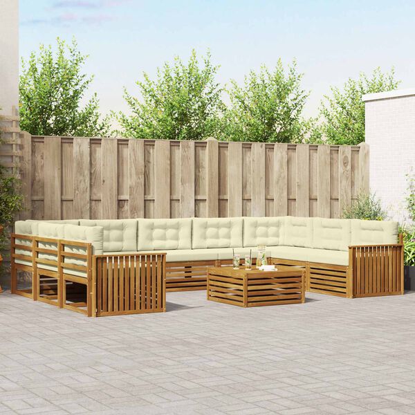 vidaXL Sofagarnituren 10 pcs Natur und Creme Massivholz Akazie