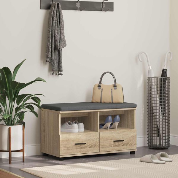 vidaXL Flurbank mit Kissen mit Schubladen Sonoma-Eiche 80 x 38 x 46 cm