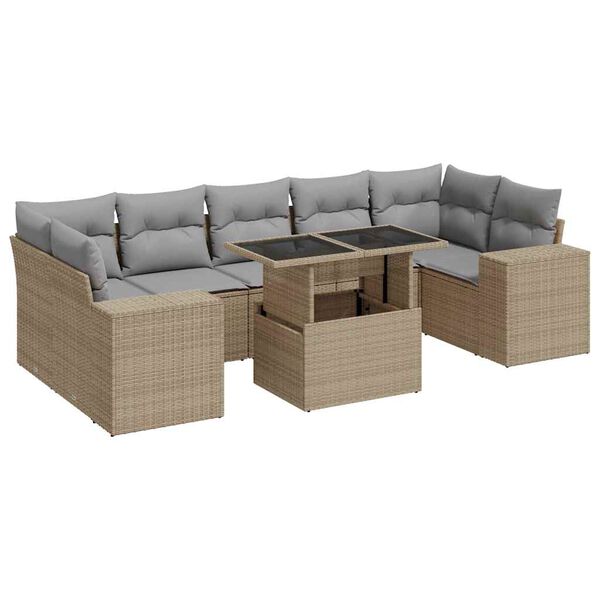 vidaXL 8-tlg. Garten-Sofagarnitur mit Kissen Beige Poly Rattan