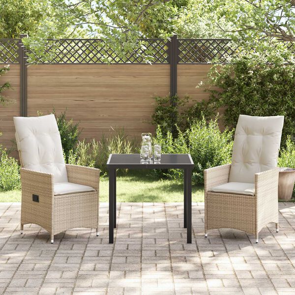 vidaXL Garten Essgruppe mit Kissen 3 pcs Beige Poly-Rattan