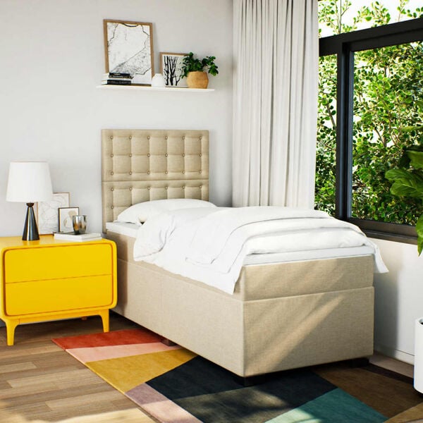 vidaXL Boxspringbett mit Matratze Creme 90x190 cm Stoff