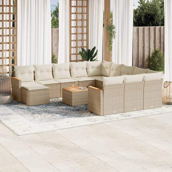 vidaXL 13-tlg. Garten-Sofagarnitur mit Kissen Beige Poly Rattan