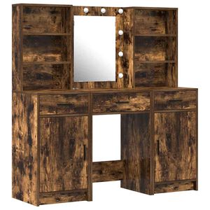vidaXL Schminktischset mit LED 3 pcs Ger&auml;ucherte Eiche Holzwerkstoff