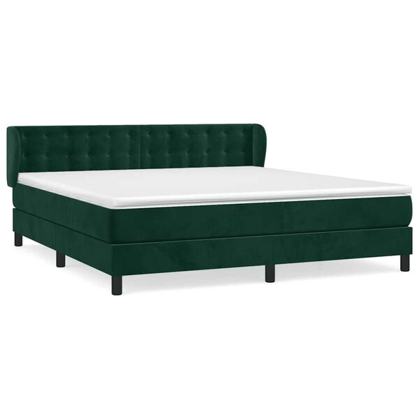 vidaXL Boxspringbett mit Matratze Dunkelgr&uuml;n 160x200 cm Samt