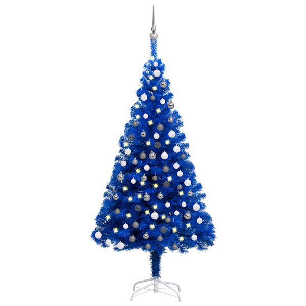 vidaXL K&uuml;nstlicher Weihnachtsbaum Beleuchtung & Kugeln Blau 180 cm