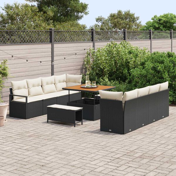 vidaXL Garten-Sofa-Set mit Kissen Schwarz und Creme 100 x 100 x 71 cm