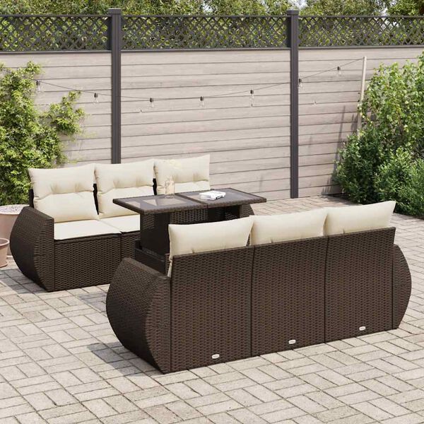 vidaXL 7-tlg. Garten-Sofagarnitur mit Kissen Braun Poly Rattan