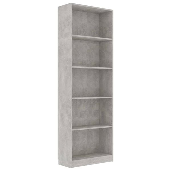 vidaXL Bücherregal 5 Fächer Betongrau 60x24x175 cm Holzwerkstoff