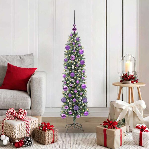 vidaXL K&uuml;nstlicher schlanker Weihnachtsbaum Gr&uuml;n und Wei&szlig; 120 cm