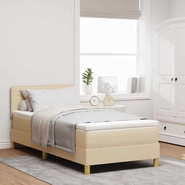 vidaXL Boxspringbett mit Kissen mit Kopfteil Creme 90 x 200 cm Stoff