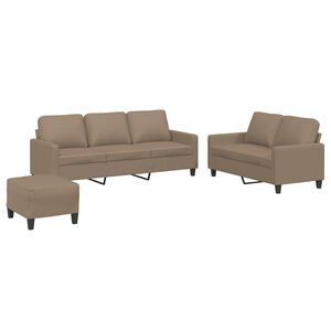 vidaXL 3-tlg. Sofagarnitur mit Kissen Cappuccino-Braun Kunstleder