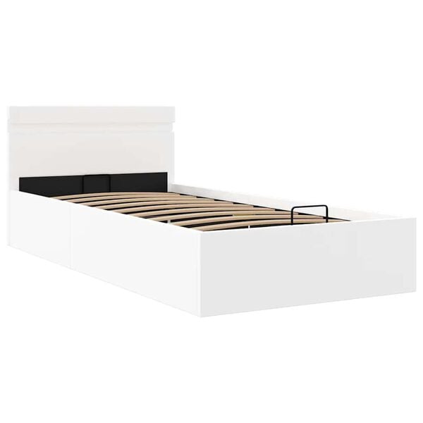 vidaXL Bett mit Bettkasten Hydraulisch LED Wei&szlig; Kunstleder 100x200 cm