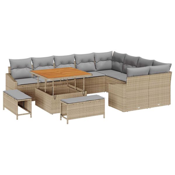 vidaXL Garten-Sofa-Set mit Kissen mit Kissen 12 pcs Beige und Hellgrau