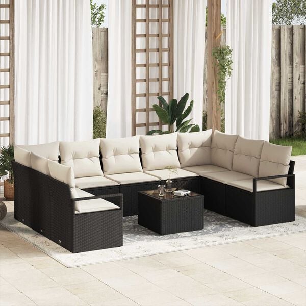 vidaXL Sofa Set mit Kissen 10 pcs Braun und Creme Poly-Rattan