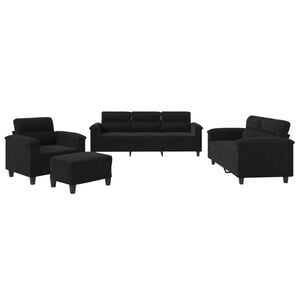 vidaXL 4-tlg. Sofagarnitur mit Kissen Schwarz Mikrofasergewebe