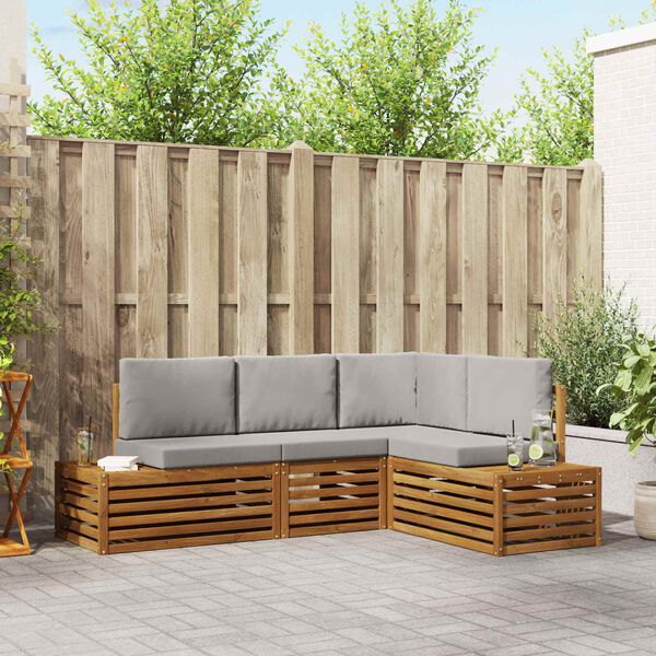 vidaXL Sofagarnituren mit Kissen 4 St&uuml;ck Nat&uuml;rlich und Hellgrau