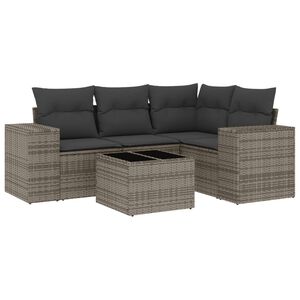 vidaXL 5-tlg. Garten-Sofagarnitur mit Kissen Grau Poly Rattan