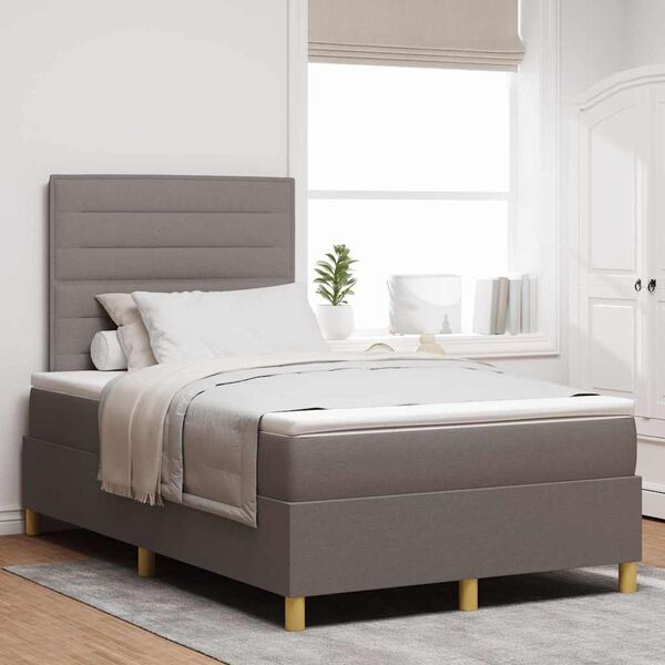 vidaXL Boxspringbett mit Matratze Taupe 120 x 200 cm Stoff