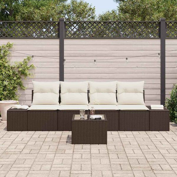 vidaXL Sofa Set mit Kissen 5 pcs Braun und Creme Poly Rattan