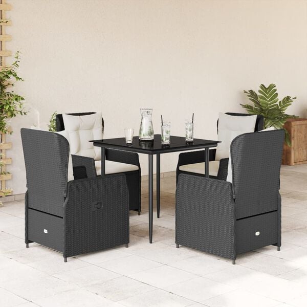 vidaXL 5-tlg. Garten-Essgruppe mit Kissen Schwarz Poly Rattan