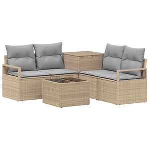 vidaXL Sofa Set 6 stk. Beige und Hellgrau Polyrattan und Stahl