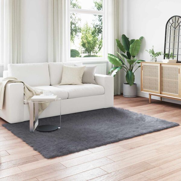 vidaXL Kunstschaffell Teppich Tafalla Anthrazit 140 x 200 cm Polyester