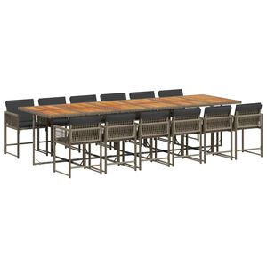 vidaXL 13-tlg. Garten-Essgruppe mit Kissen Grau Poly Rattan