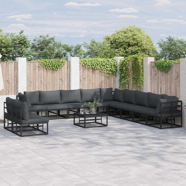 vidaXL Gartensofa-set mit Kissen 11 pcs Schwarz Aluminium
