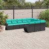 vidaXL 10-teiliges Gartensofa-Set mit Kissen, schwarzes Polyrattan
