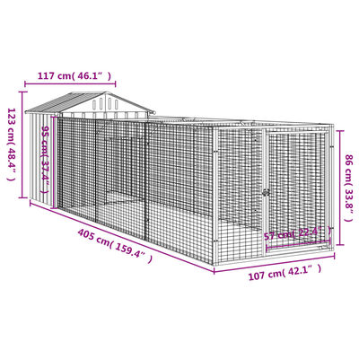 vidaXL Hundehütte mit Dach Anthrazit 117x405x123 cm Verzinkter Stahl