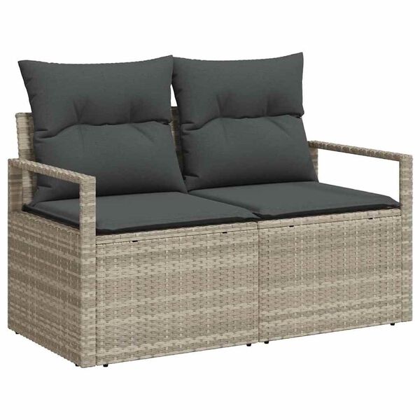 vidaXL Garten-Sofa-Set mit Kissen 9 pcs Hellgrau Poly-Rattan