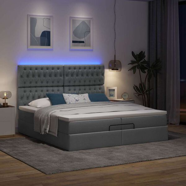 vidaXL Ottoman-Bett mit Matratzen & LEDs Dunkelgrau 200x200 cm Stoff