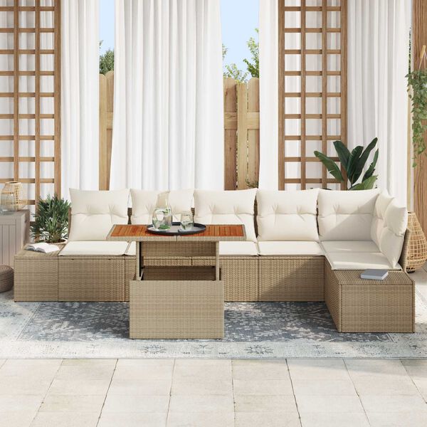 vidaXL Garten-Sofa-Set mit Speicher 7 pcs Beige Poly Rattan