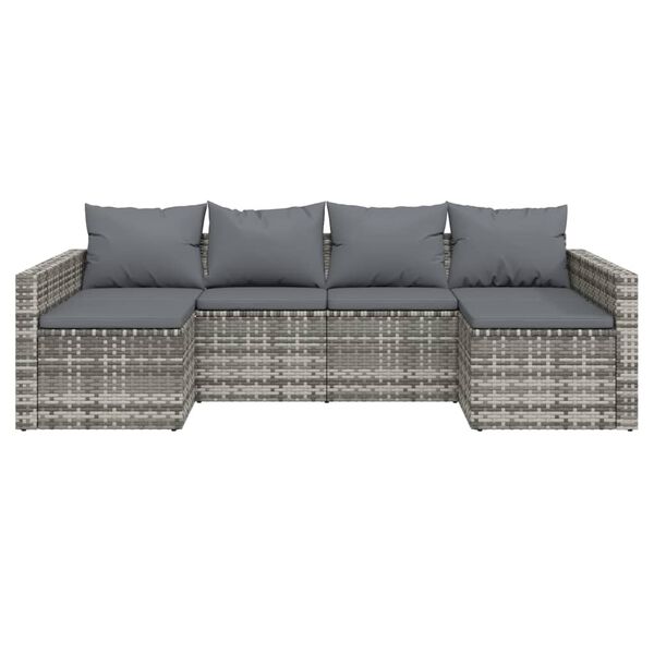 vidaXL 2-tlg. Garten-Lounge-Set mit Kissen Grau Poly Rattan