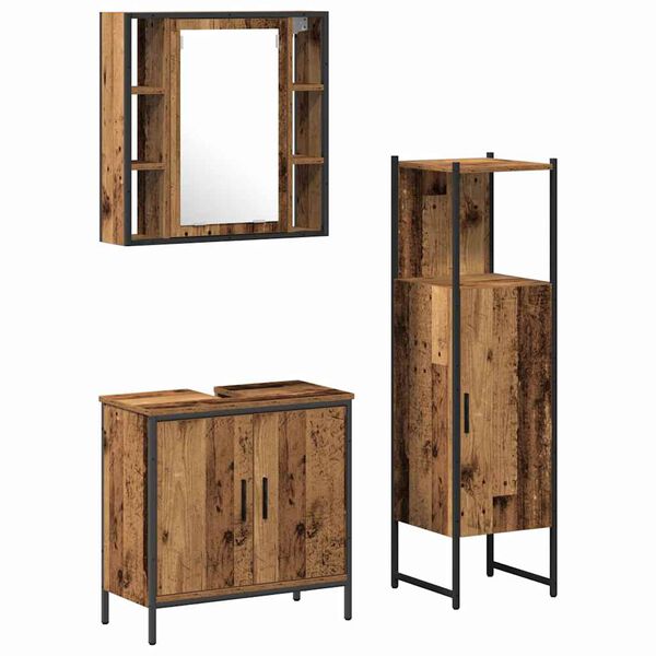 vidaXL Badezimmerm&ouml;bel-Set mit Regal mit T&uuml;r 3 pcs Braun Holzwerkstoff