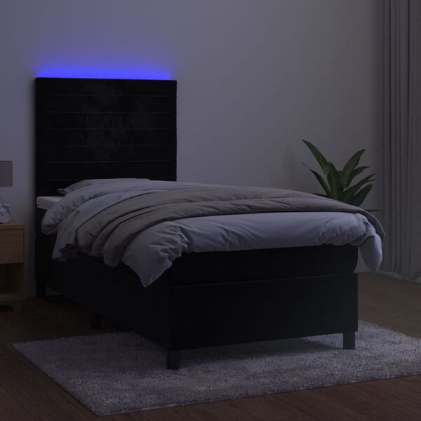 vidaXL Boxspringbett mit Matratze & LED Schwarz 90x190 cm Samt