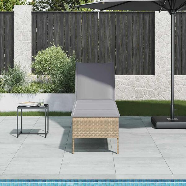 vidaXL Sonnenliege mit Auflage Beige 55x200x44 cm Poly Rattan