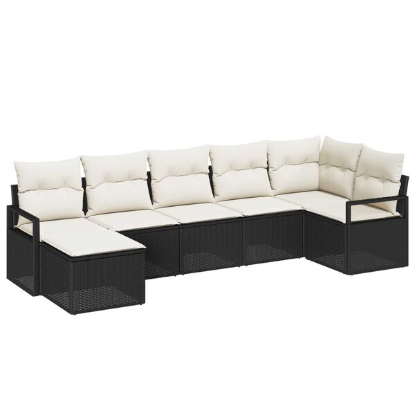 vidaXL Sofa Set mit Kissen 7 pcs Schwarz und Creme Poly-Rattan