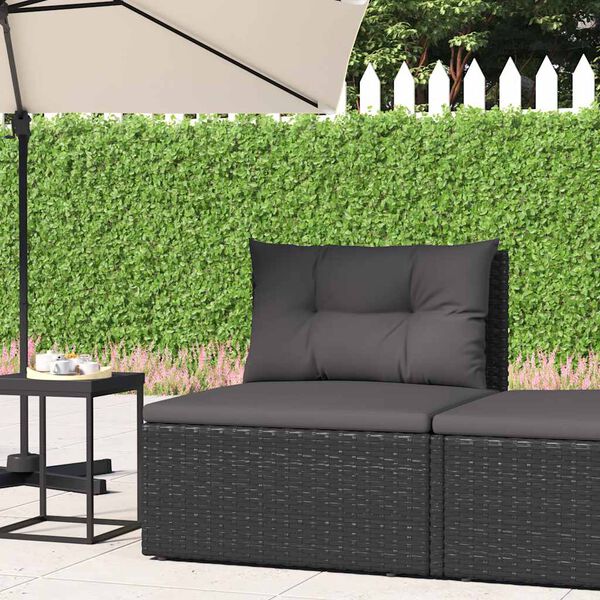 vidaXL Garten-Mittelsofa mit Kissen Schwarz Poly Rattan