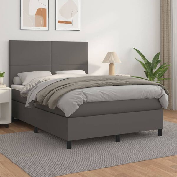vidaXL Boxspringbett mit Matratze Grau 140x200 cm Kunstleder