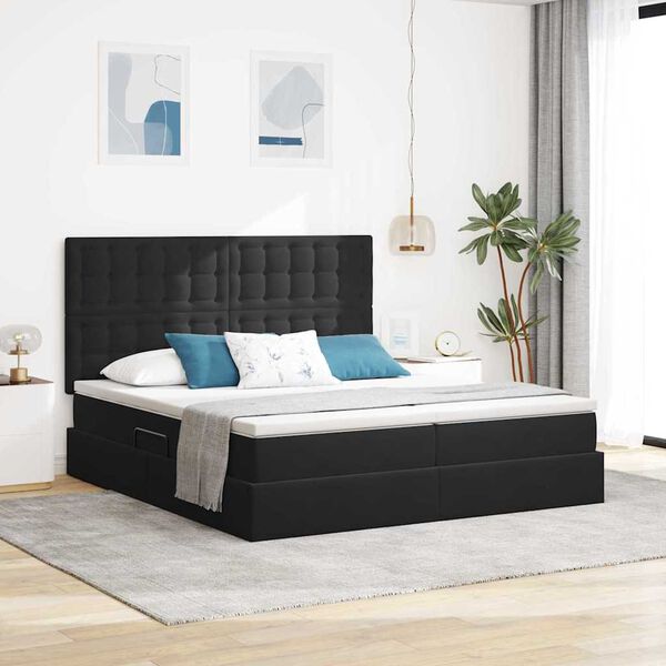 vidaXL Bett mit LED-Lichtleisten Schwarz 200 x 200 cm Samt